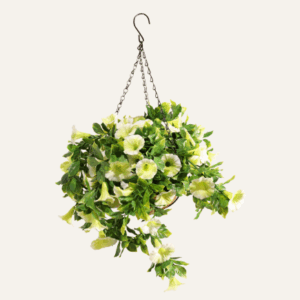 Jardinera colgante petunia blanca